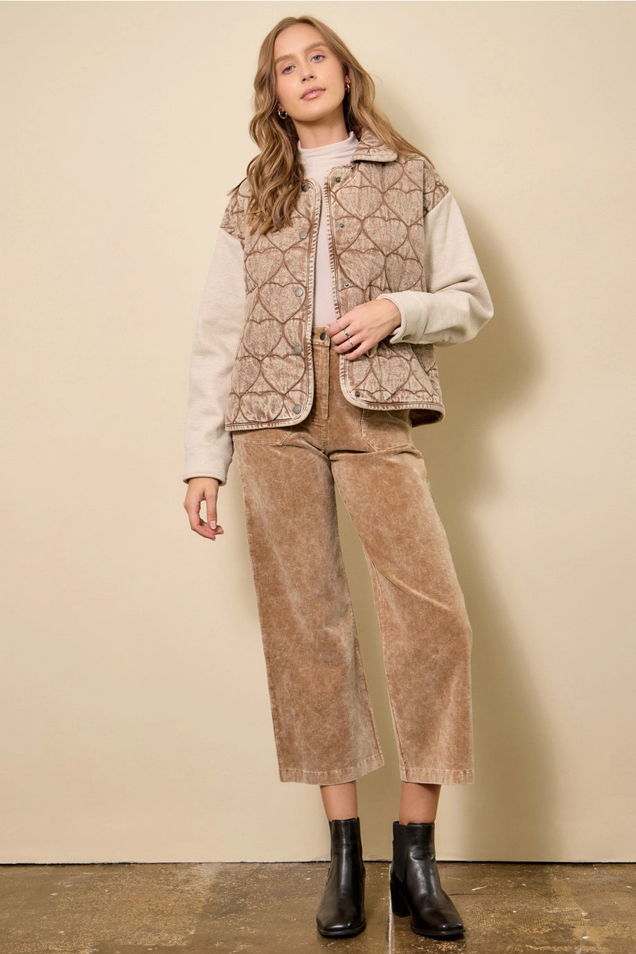 Cappuccino Denim Heart Quilted Jacket