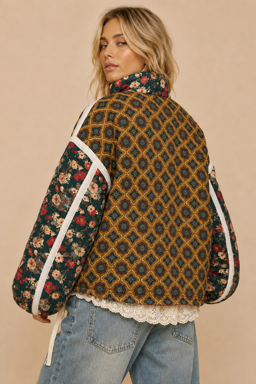 Marigold Garden Patchwork Quilted Bomber Jacket