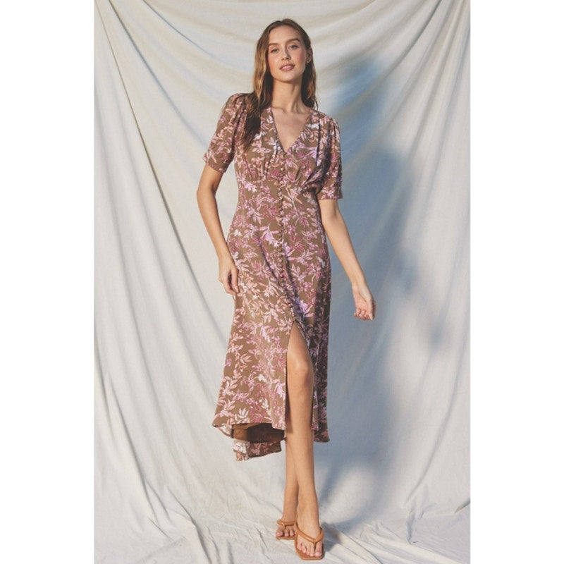 Dress Forum Mauve & Taupe Slow Dancing Button Detail Midi Dress