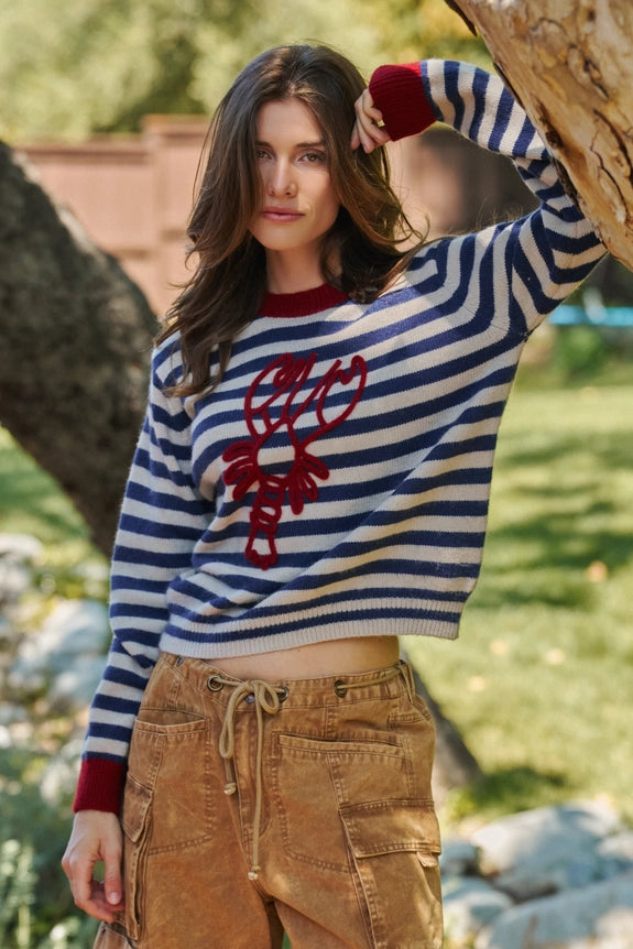 Lobster Embroidered Breton Stripe Sweater