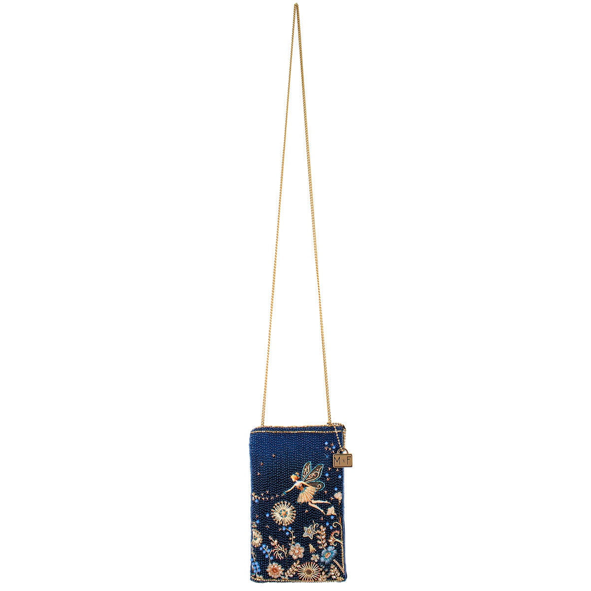 Mary Frances Fairy Dust and Floral Blue Beaded Crossbody Phone Bag