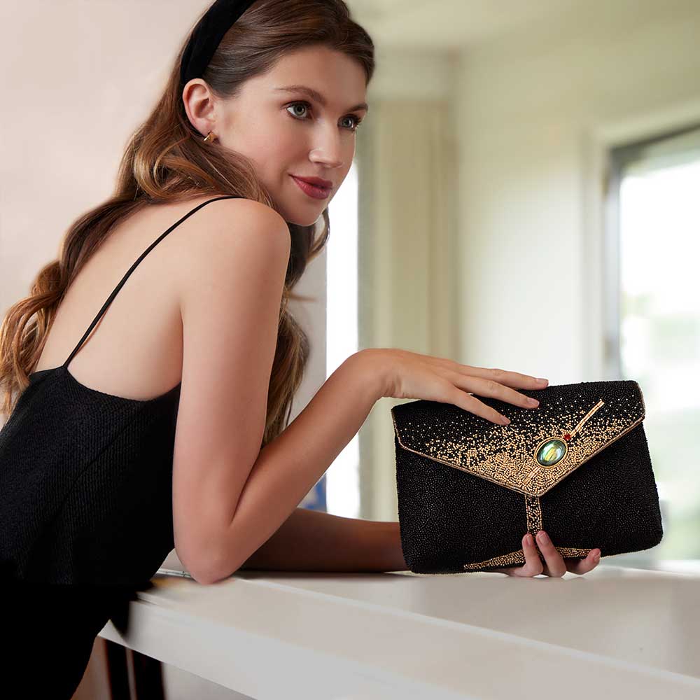 Mary Frances Olive You Beaded Martini Glass Crossbody Clutch