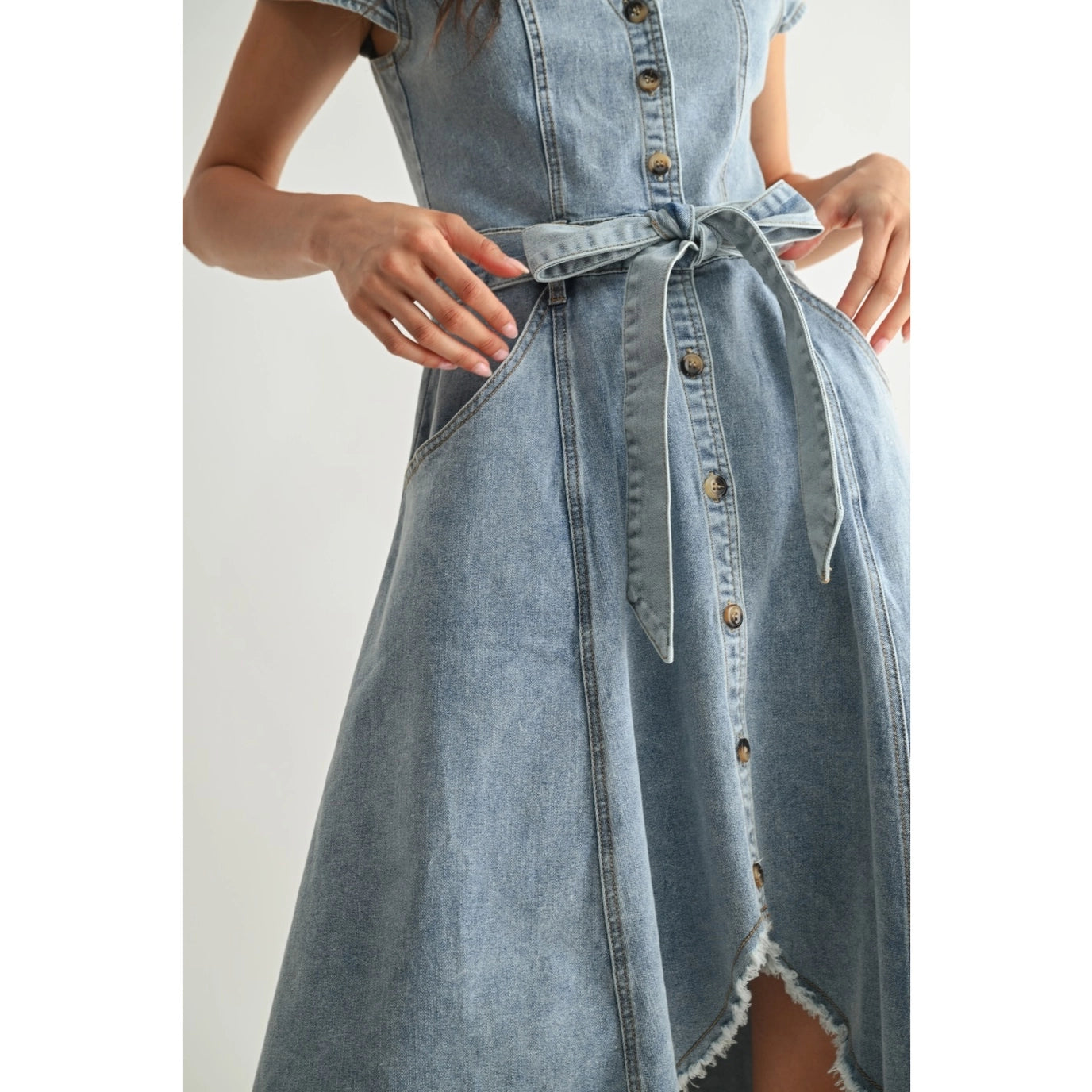 Front Button Down Asymmetrical Denim Dress
