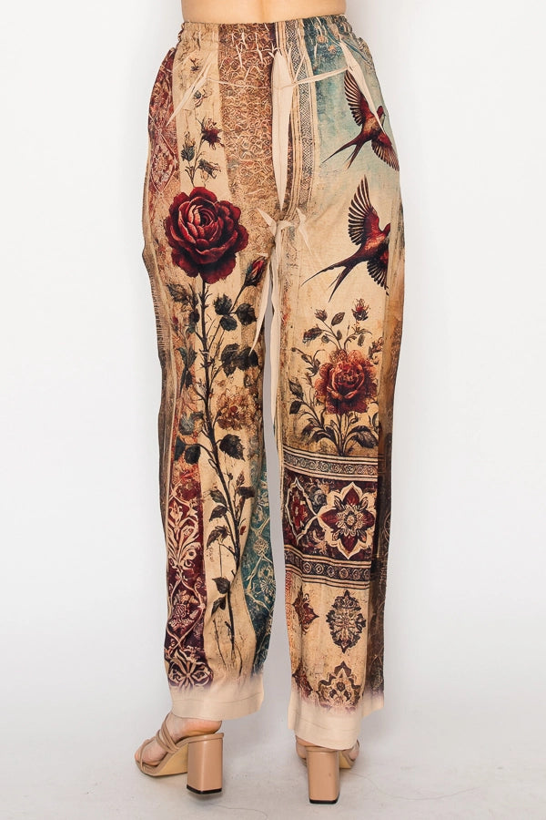 Vintage Bird Lace Patchwork Pants