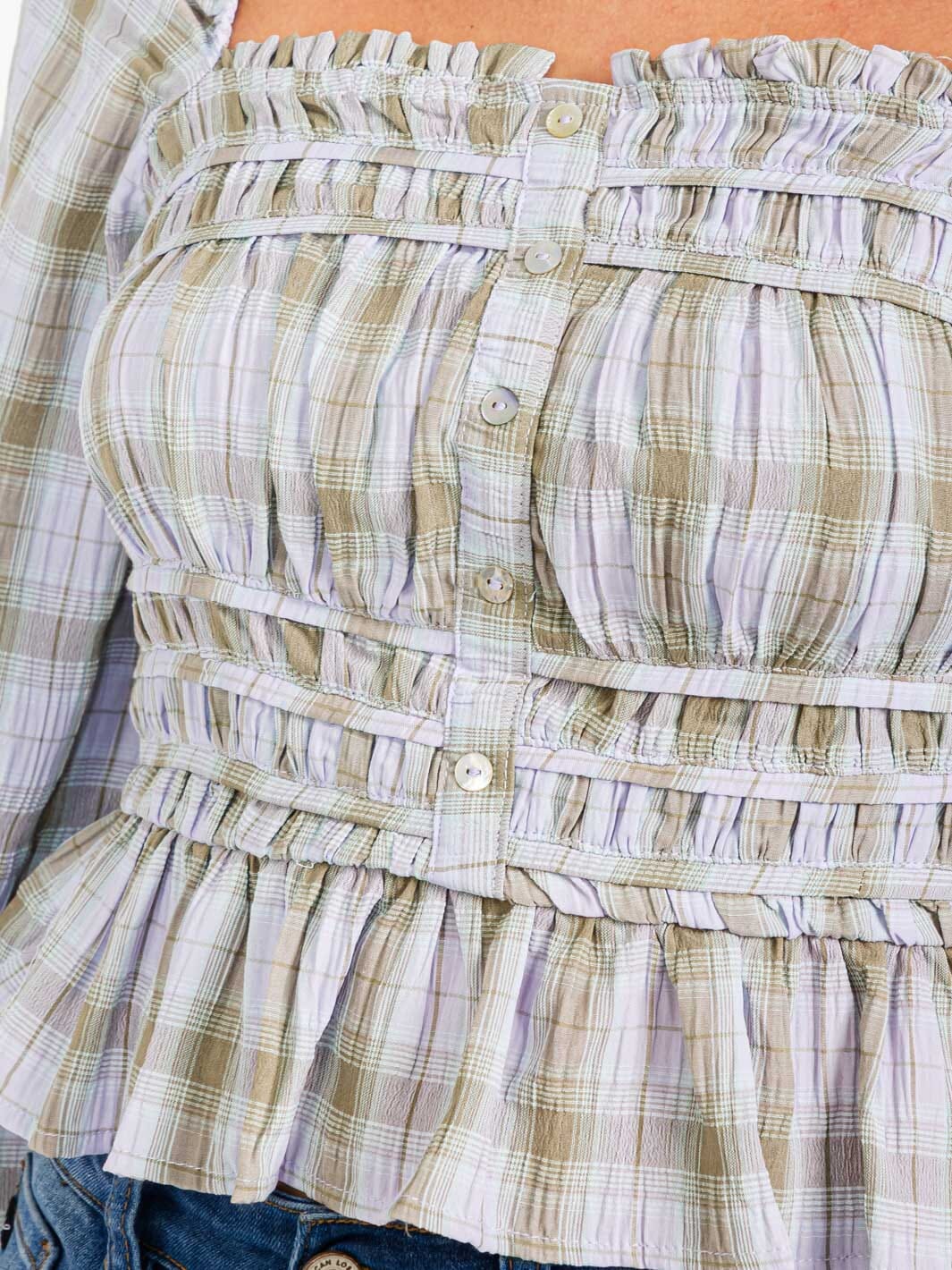 Plaid Smocked Peplum Blouse