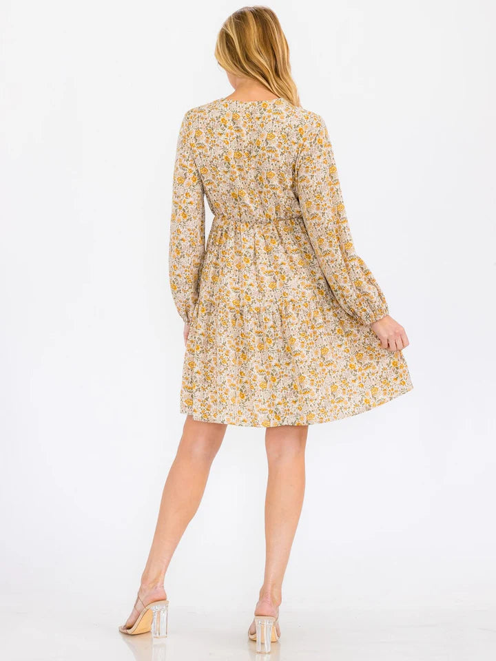 V-Neck Lace Floral Mini Dress