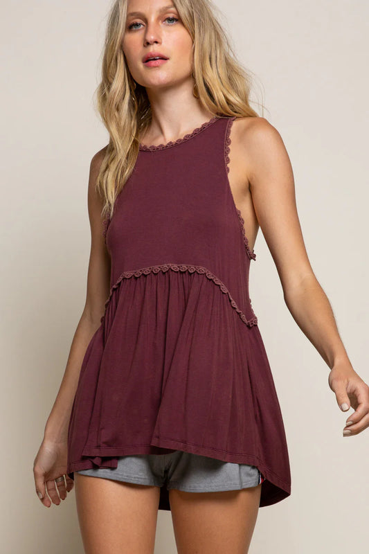 Crochet Trim Babydoll Tank Top