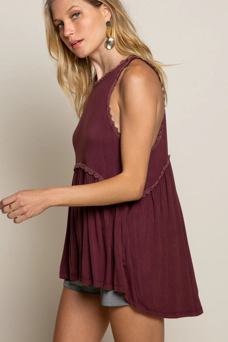 Crochet Trim Babydoll Tank Top