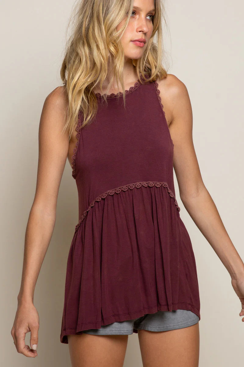 Crochet Trim Babydoll Tank Top