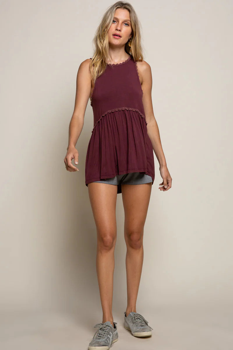Crochet Trim Babydoll Tank Top