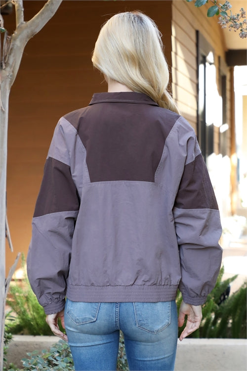 Brown Color-Block Windbreaker