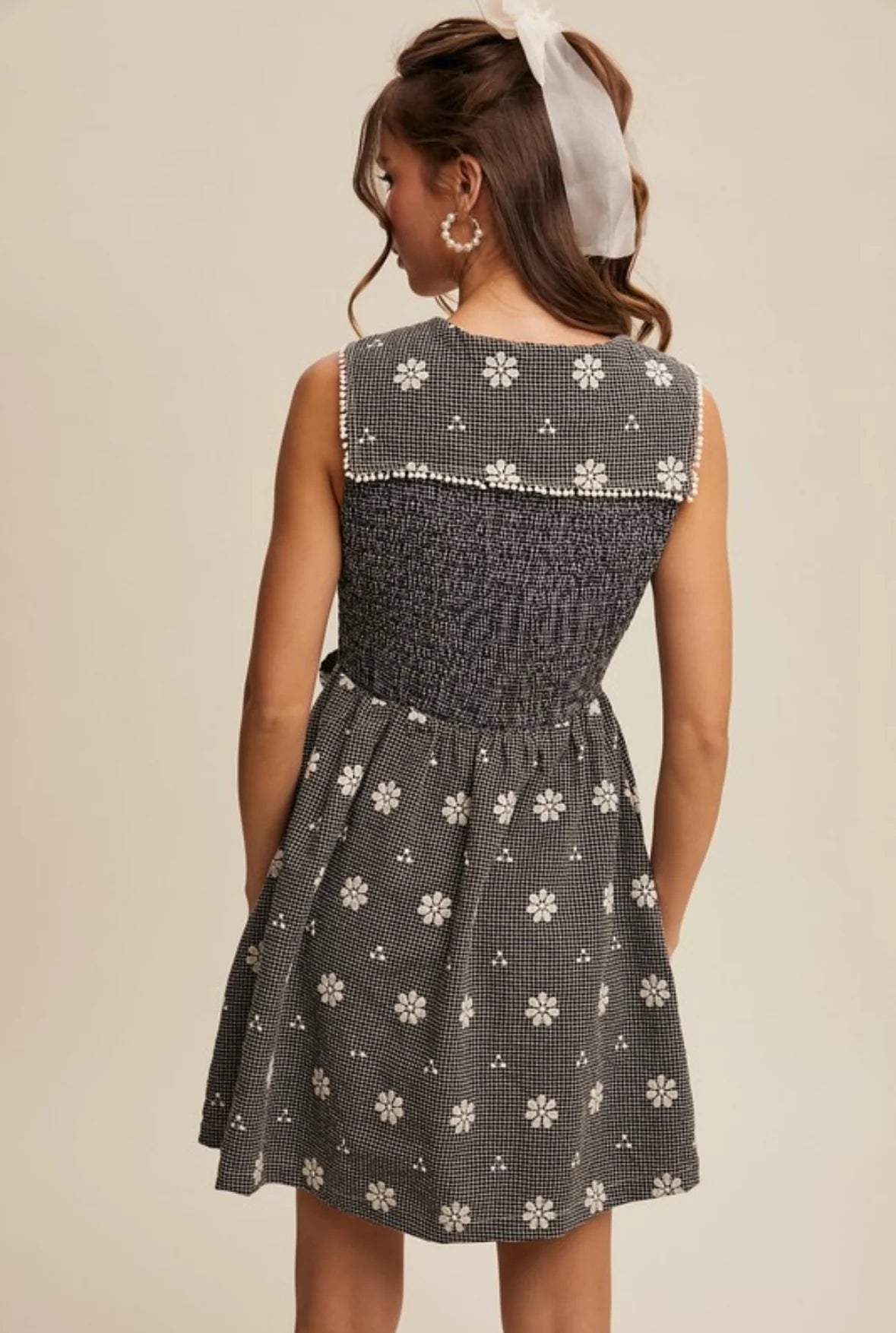 Gingham Embroidered Floral Mini Dress