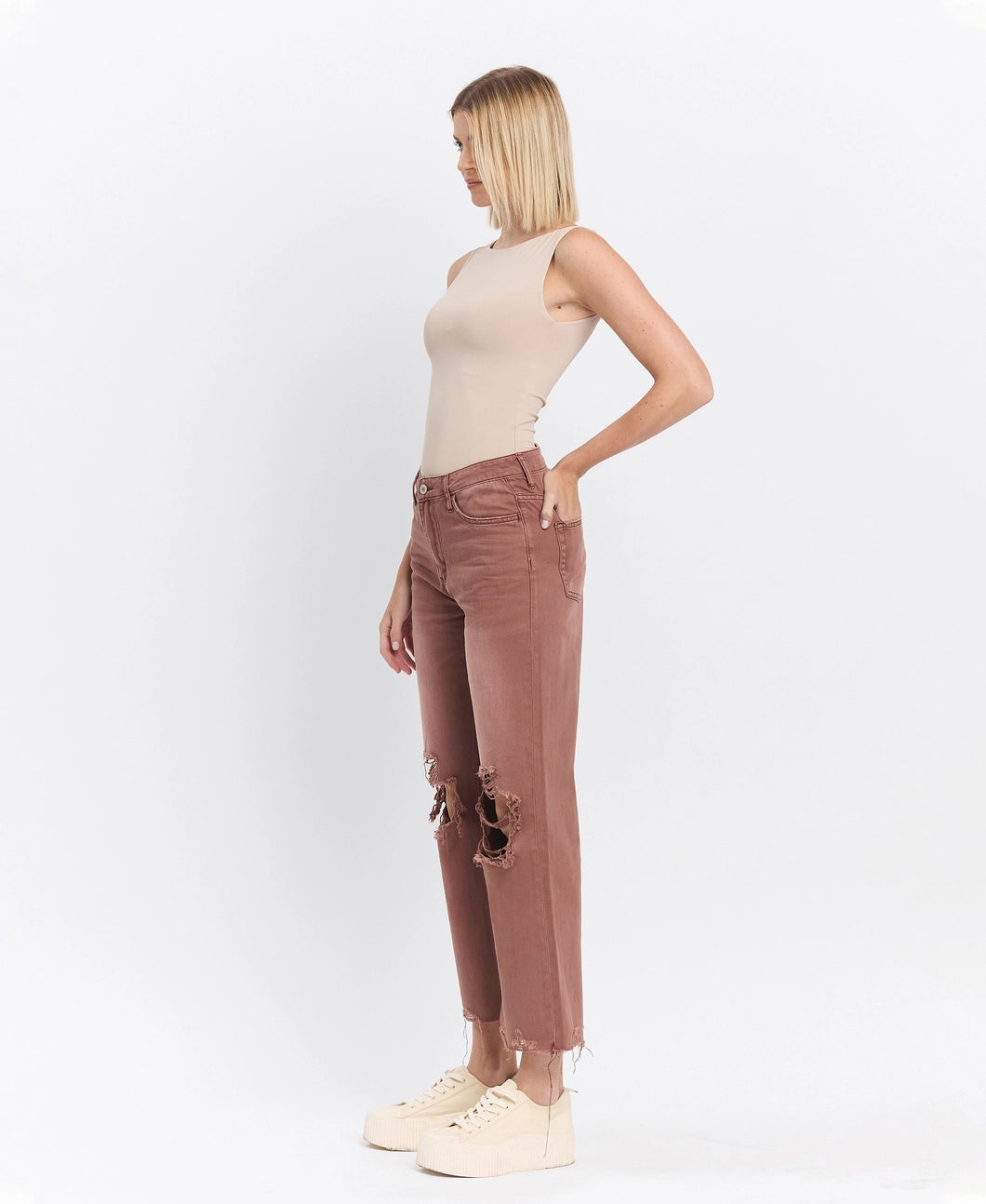 90's Vintage Super High Rise Crop Flare Jeans in Aztec