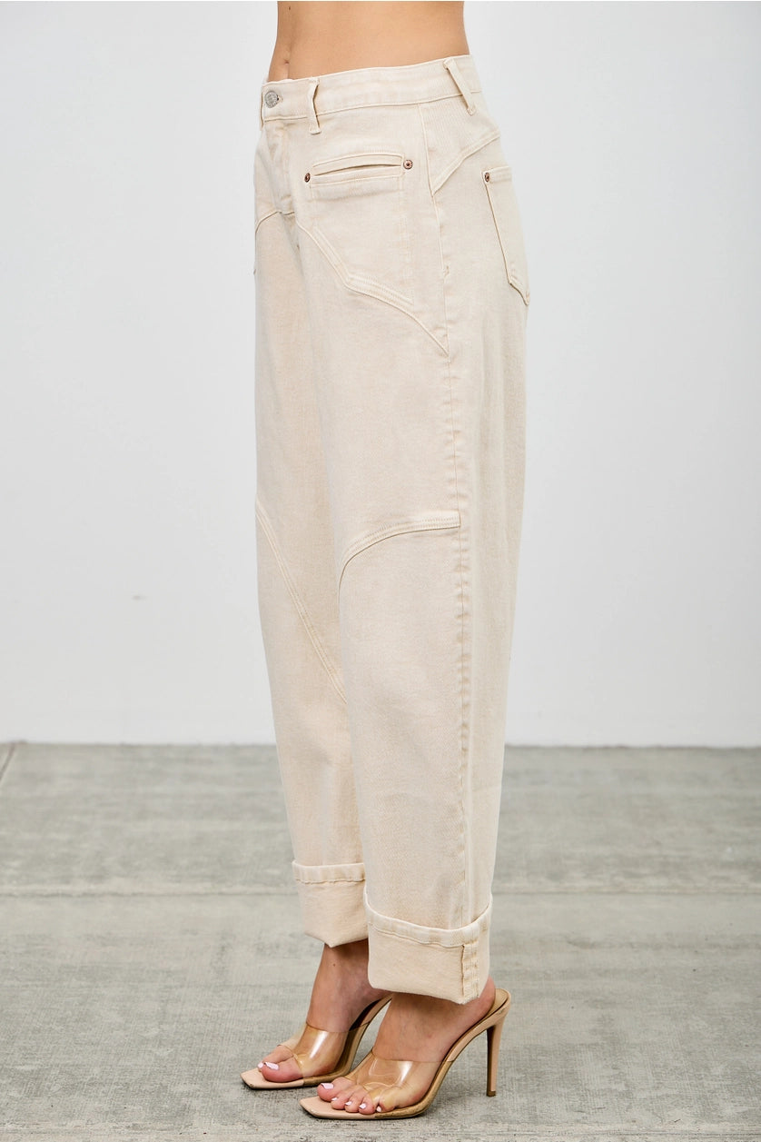Beige Western Barrel Pants