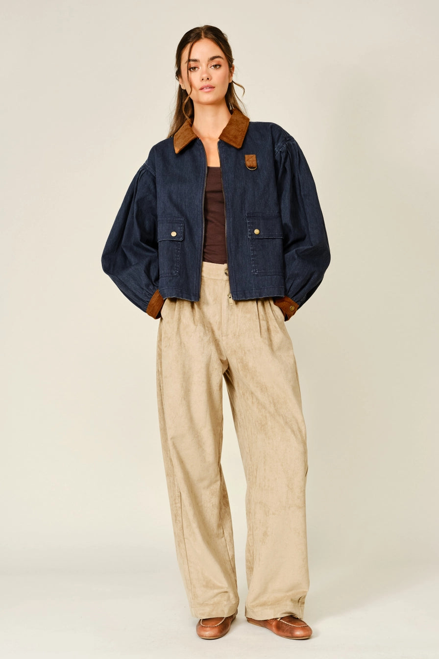 Navy Two Tone Corduroy Denim Jacket