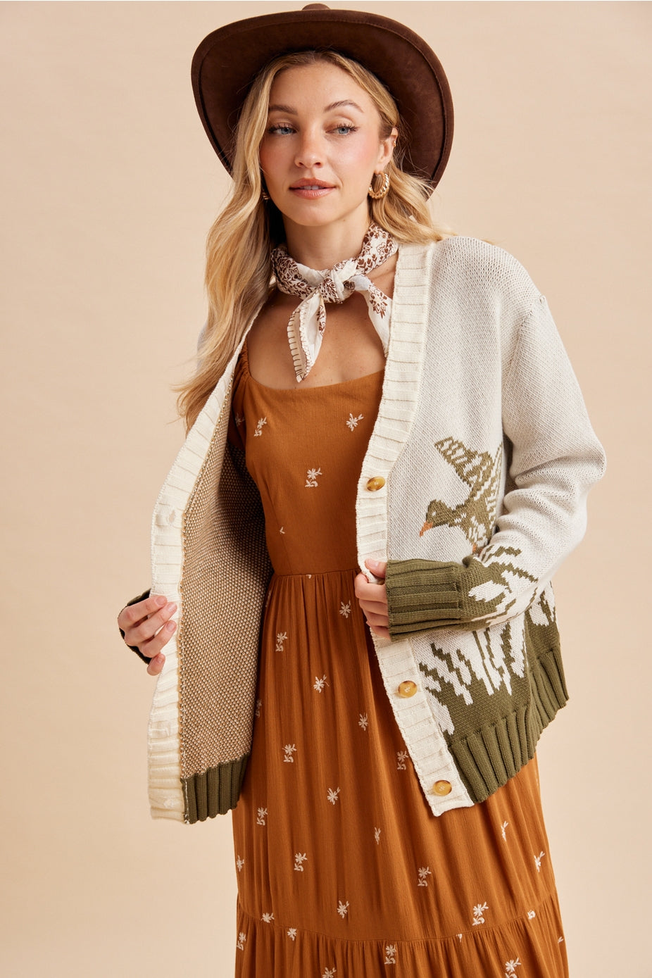 Whimsical Bird Knitted Cardigan