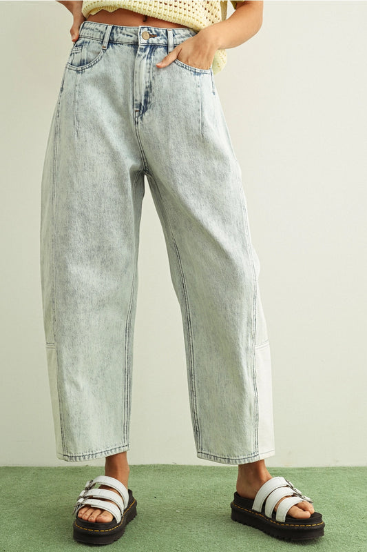 Light Blue Combination Barrel Denim Pants