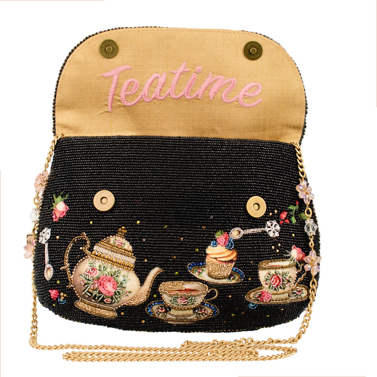 Mary Frances Tea Time Black and Gold Fairytale Beaded Crossbody Handbag