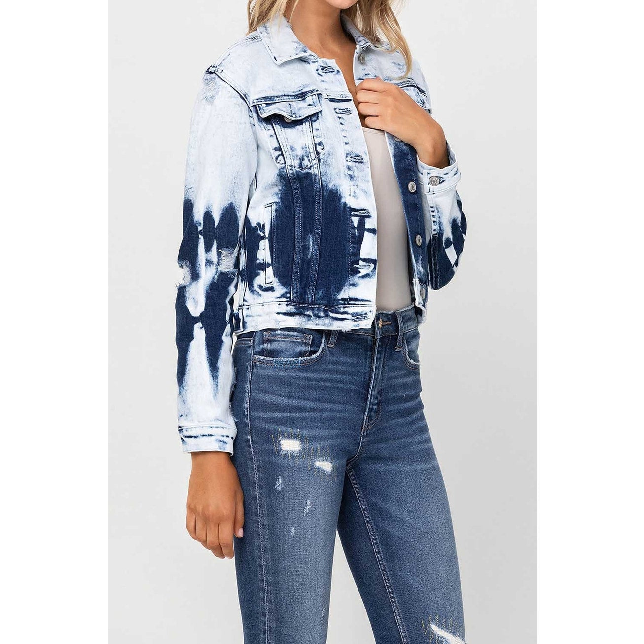Classic Tie Dye Cropped Denim Jacket