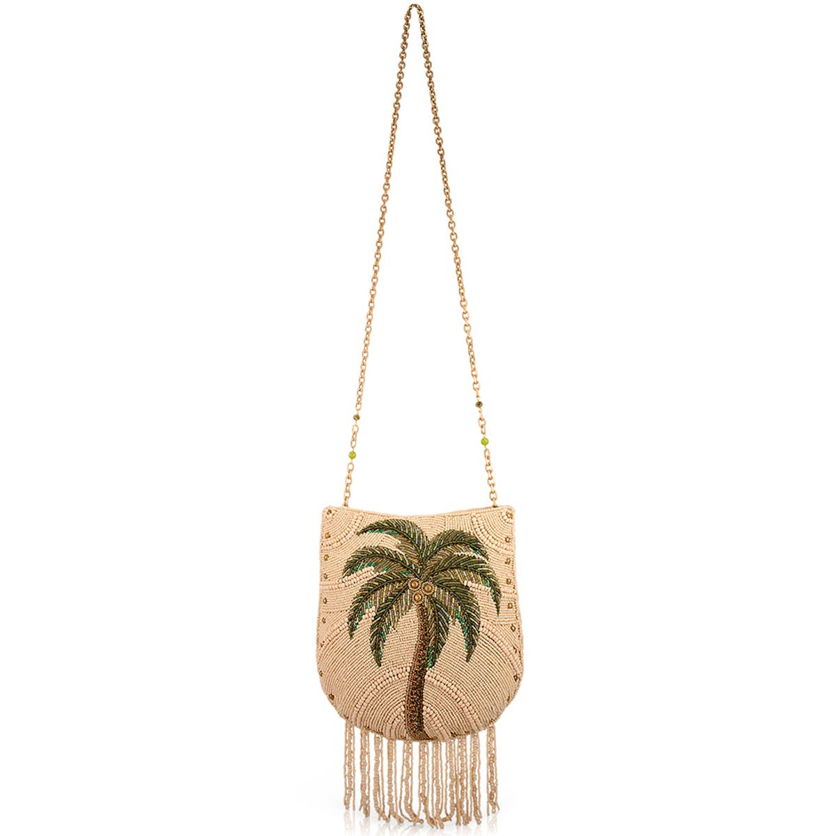 Mary Frances Coconutty Palmtree and Beaded Fringe Crossbody Handbag