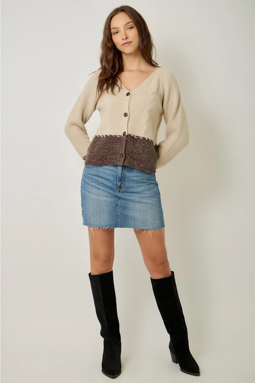 Whip Stitch Color Block Cardigan