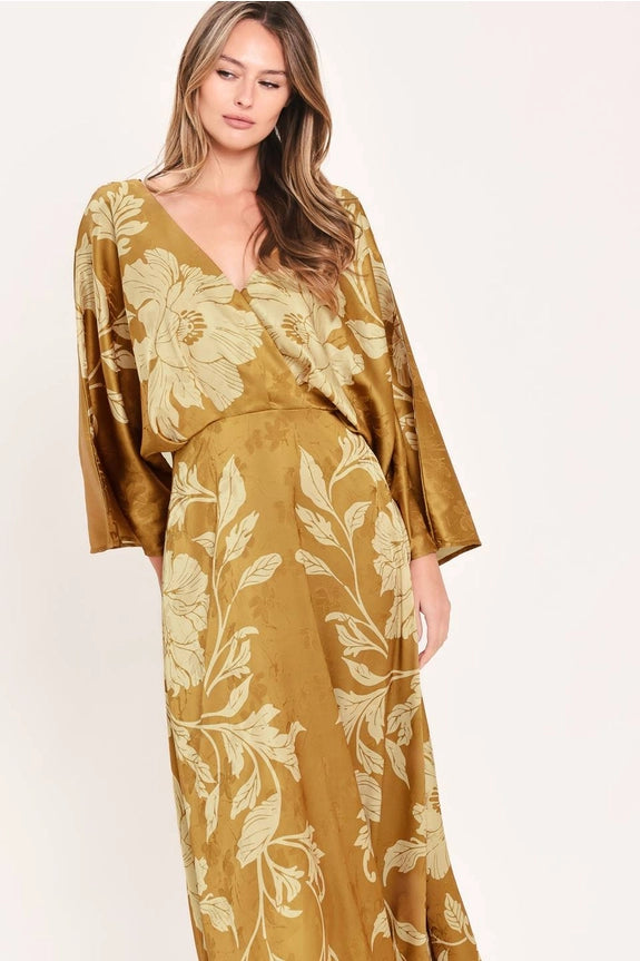 Floral Kimono Sleeve Midi Dress