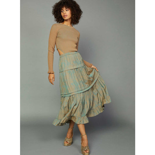 Sand Seafoam Mixed Media Cutout Knit Midi Dress