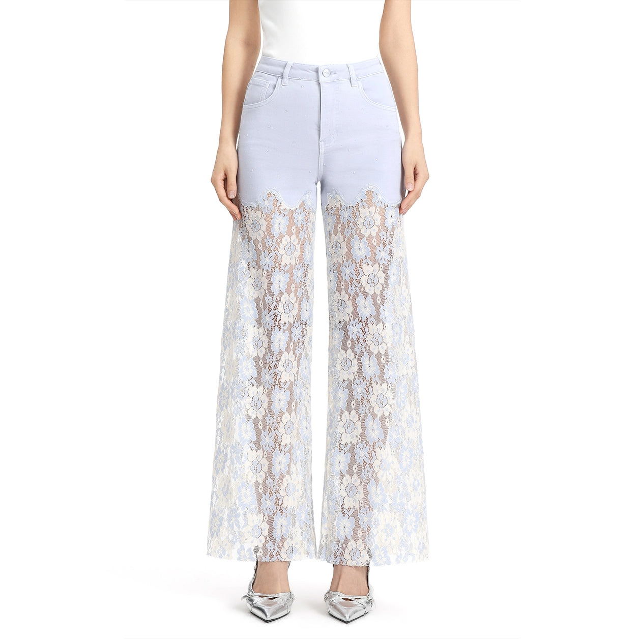 Light Lilac High Rise Lace Pants with Rhinestones