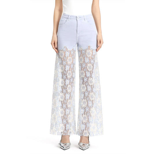 Light Lilac High Rise Lace Pants with Rhinestones