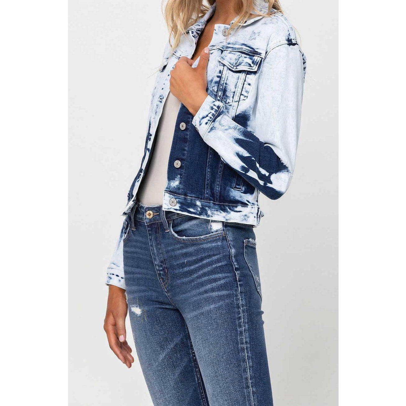 Classic Tie Dye Cropped Denim Jacket
