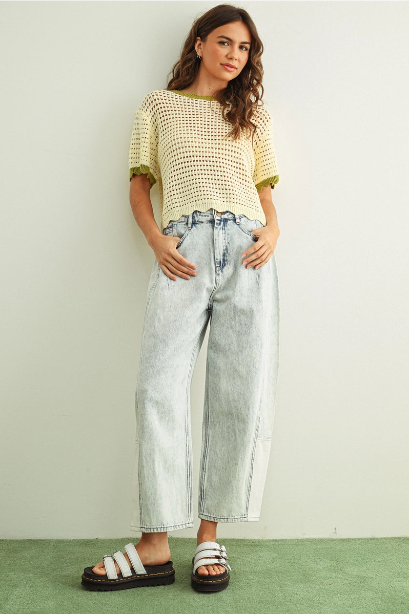 Light Blue Combination Barrel Denim Pants