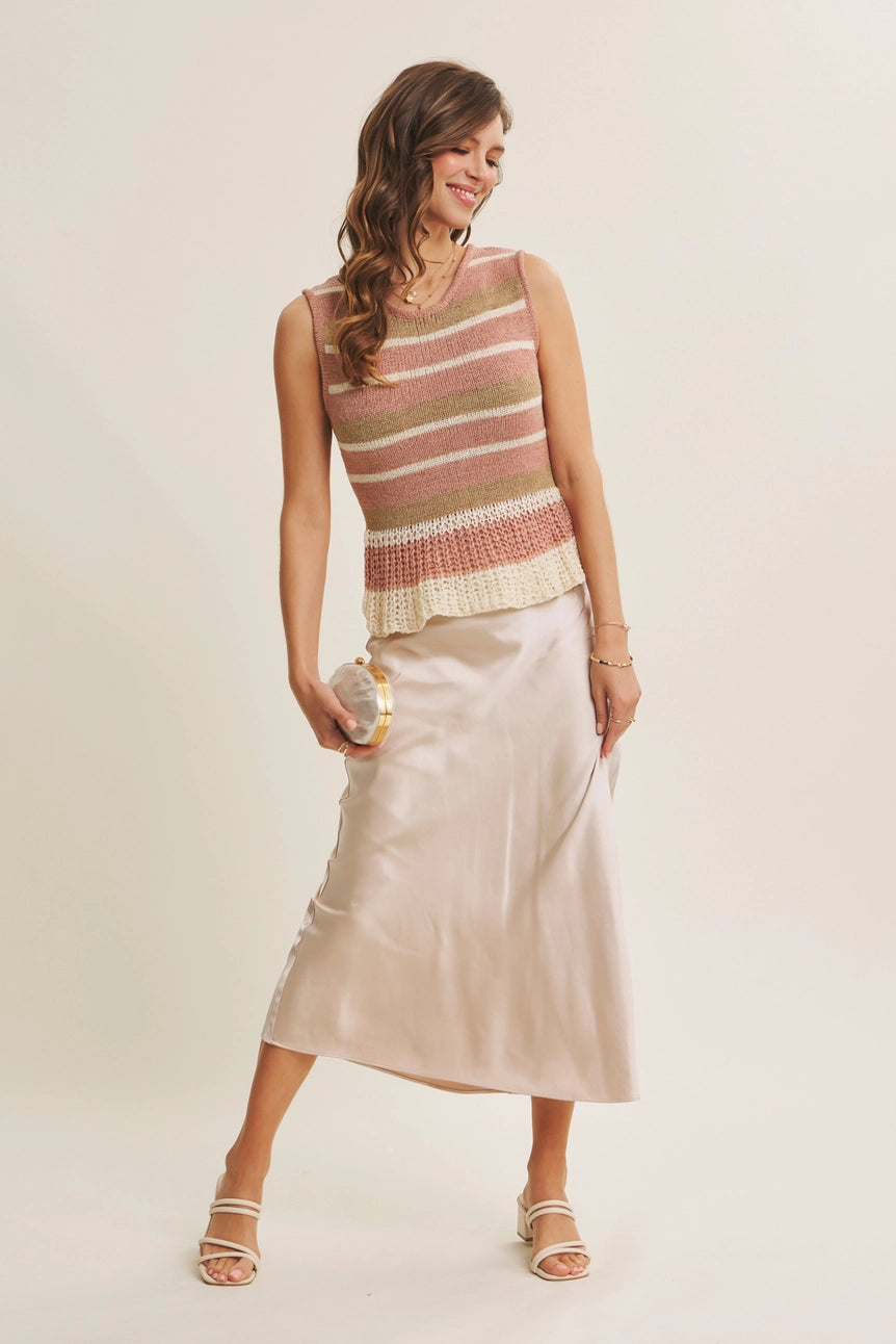 Powder Pink Laid-Back Coastal Stripe Airy Sweater Knit Tank