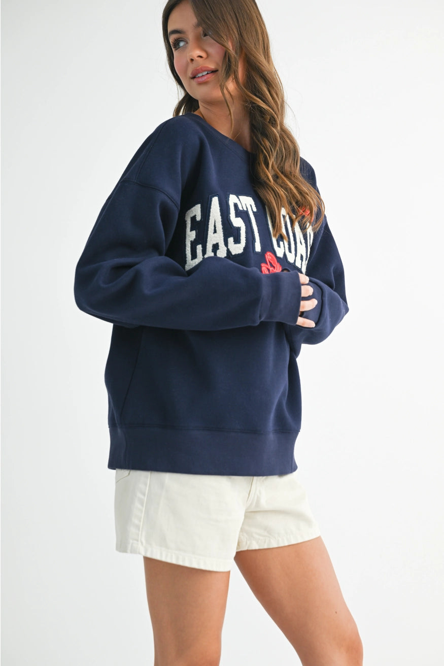 East Coast Navy Vintage Fleece Pullover Sweatshirt
