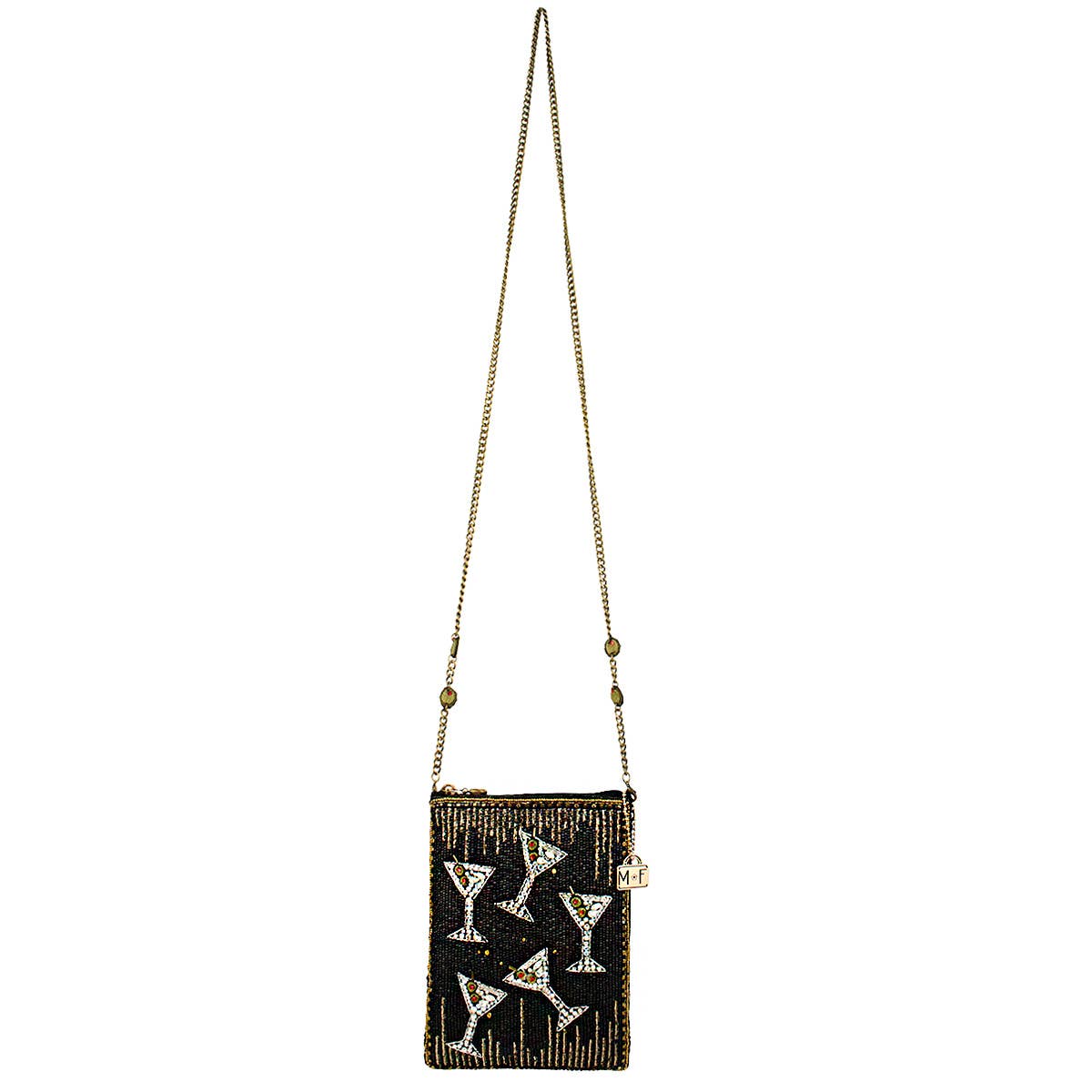 Mary Frances Sip Happens Black and Diamond Beaded Martini Crossbody