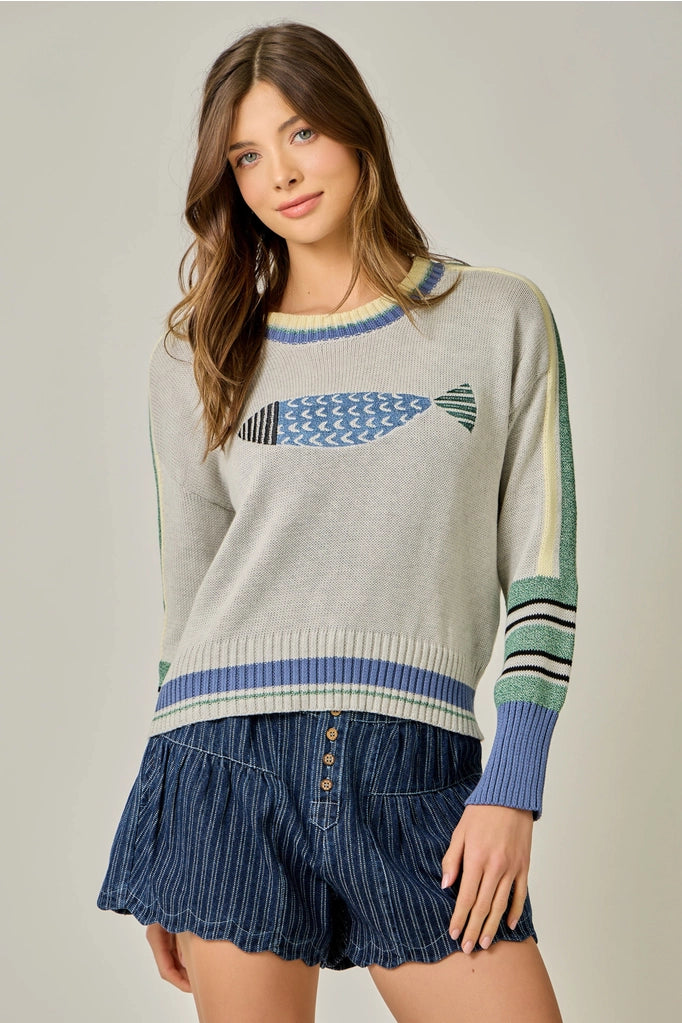 Fish Color Block Pullover Sweater