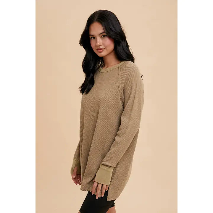 Garment Washed Thermal Tunic - Taupe