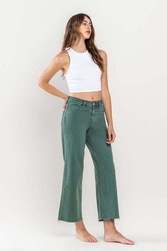 Mallard Green High Rise Crop Wide Leg Jeans