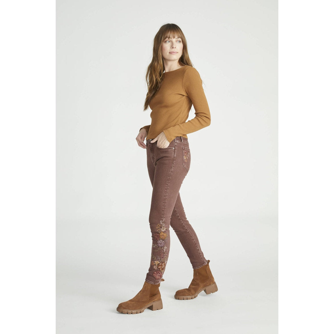 DRIFTWOOD High Rise Skinny Wildflower Dusty Brown Jeans