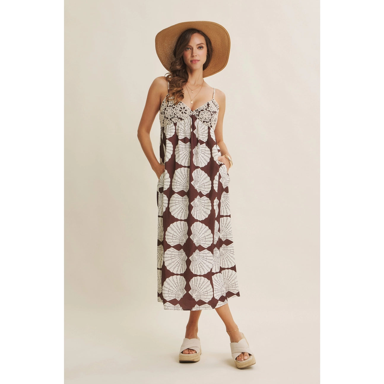 Coastal Breeze Earthy Aesthetic Seashell Midi with Crochet