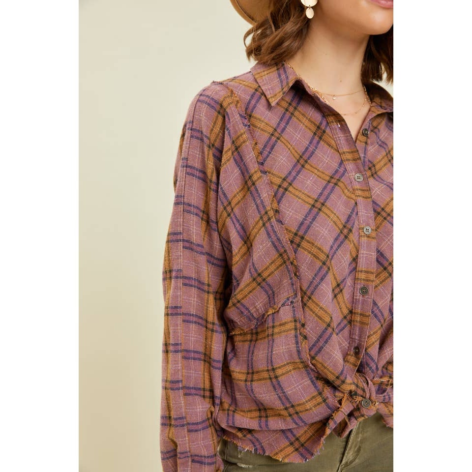 Purple Western Washed Oversized Plaid Shirt