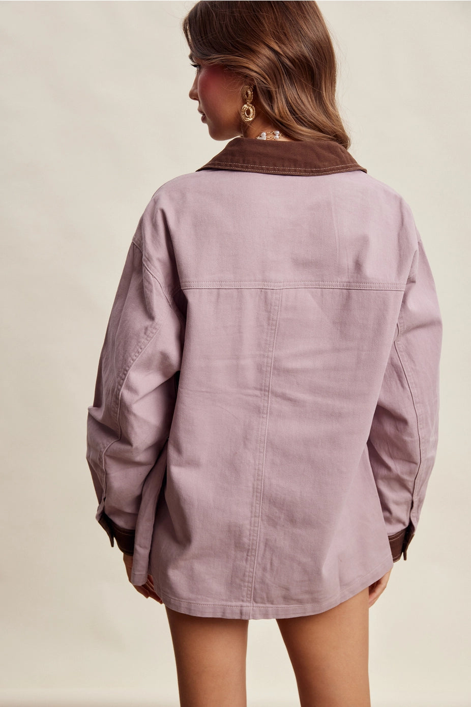 Mauve Contrast Collar Utility Barn Jacket