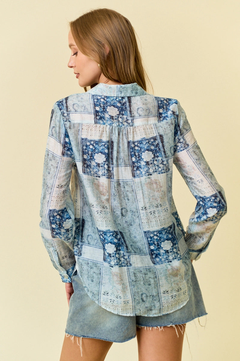 Blue Floral Button Down Shirt