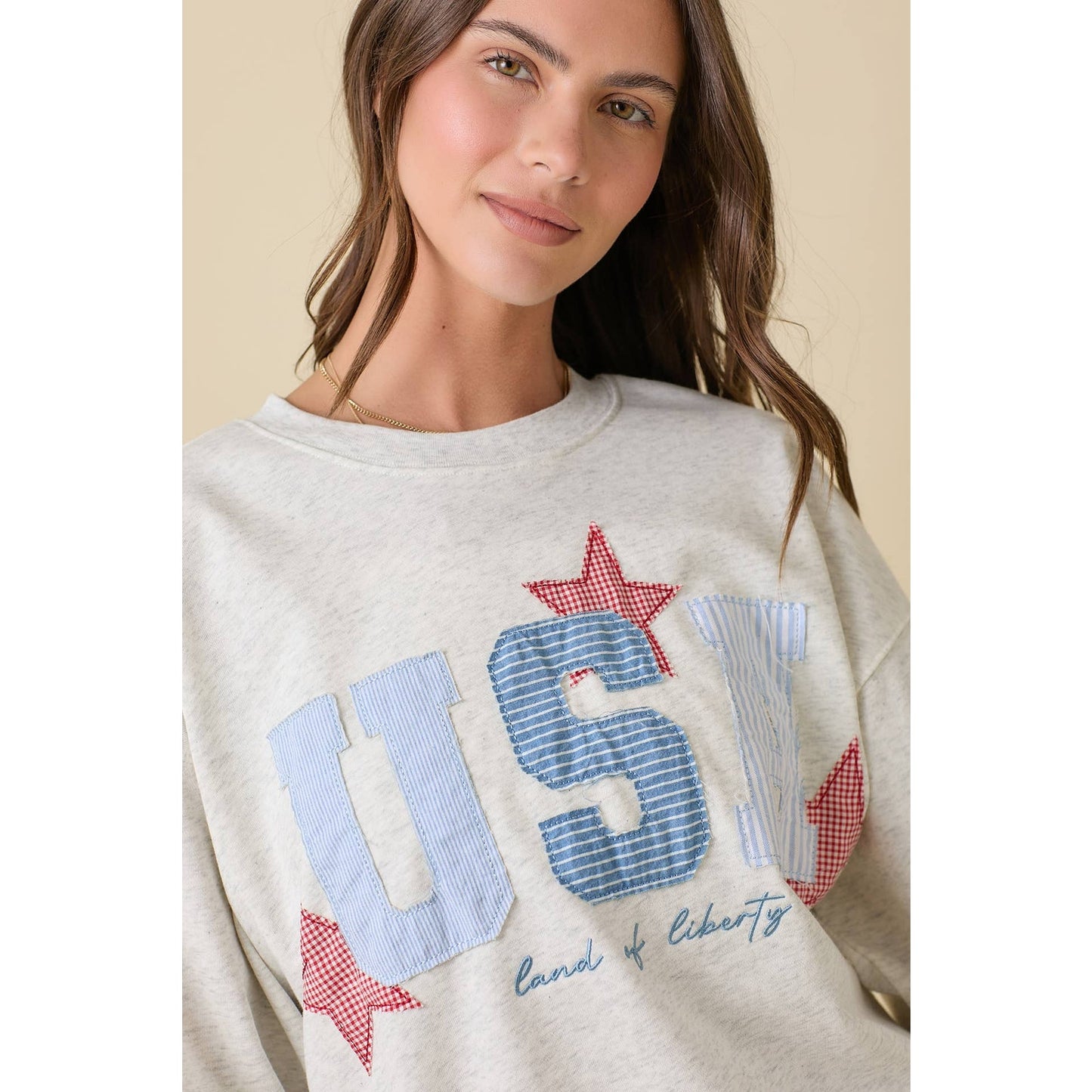 USA Patchwork Oversized Crewneck Top