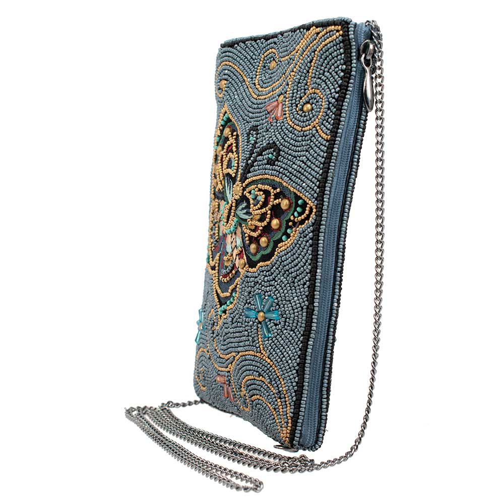 Mary Frances Mariposa Beaded Butterfly Blue Crossbody Phone Bag