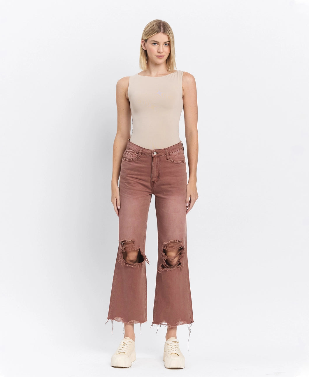 90's Vintage Super High Rise Crop Flare Jeans in Aztec