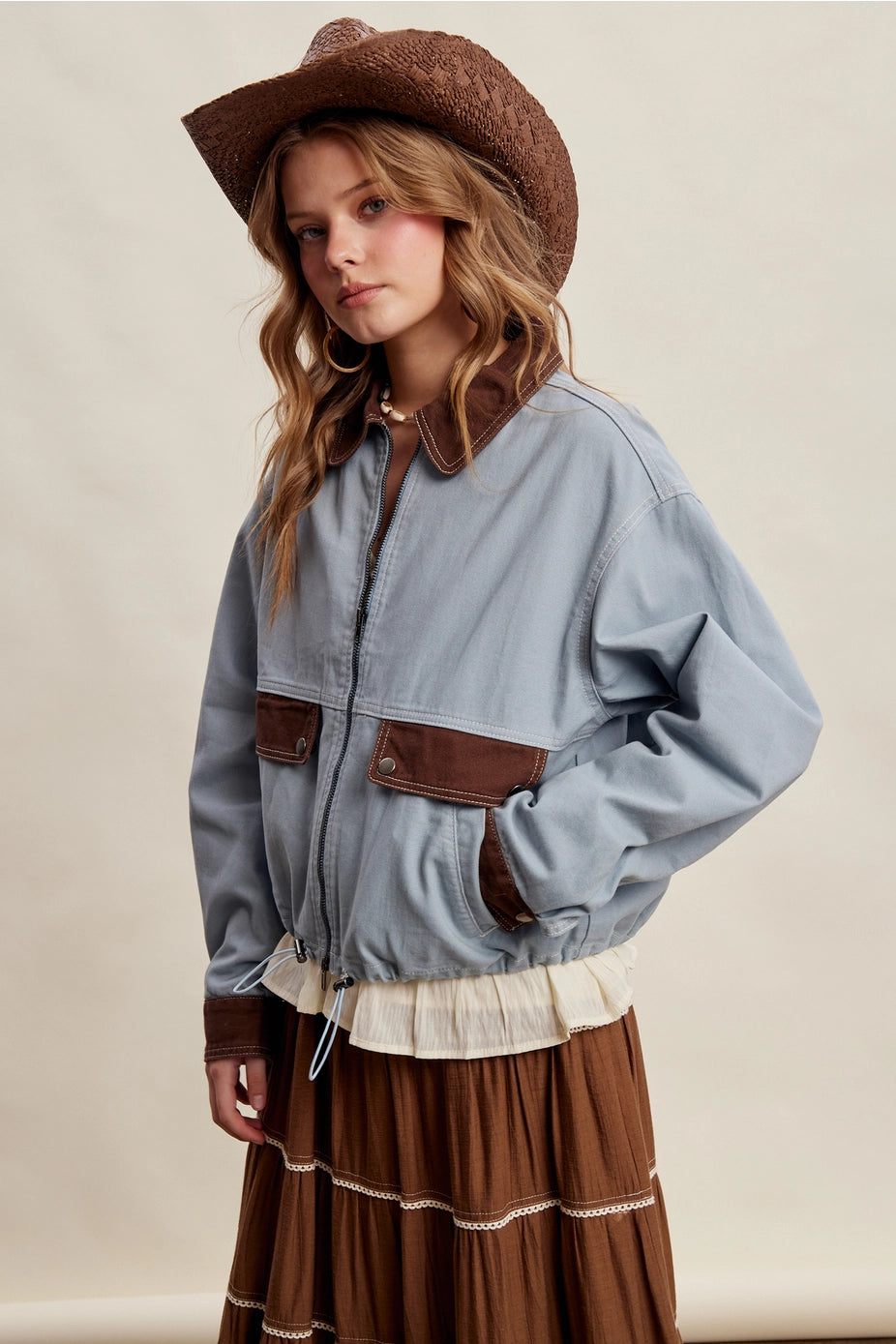 Contrast Trim Western Utility Jacket