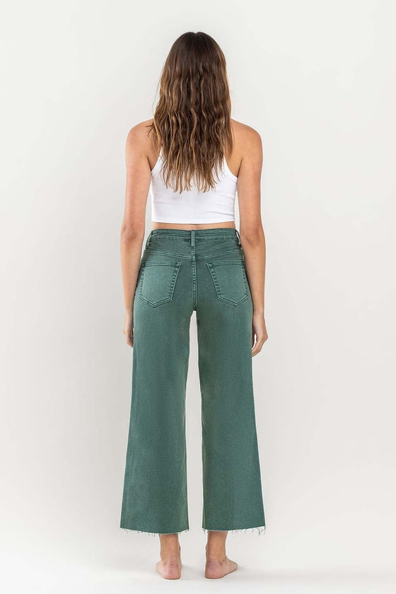 Mallard Green High Rise Crop Wide Leg Jeans