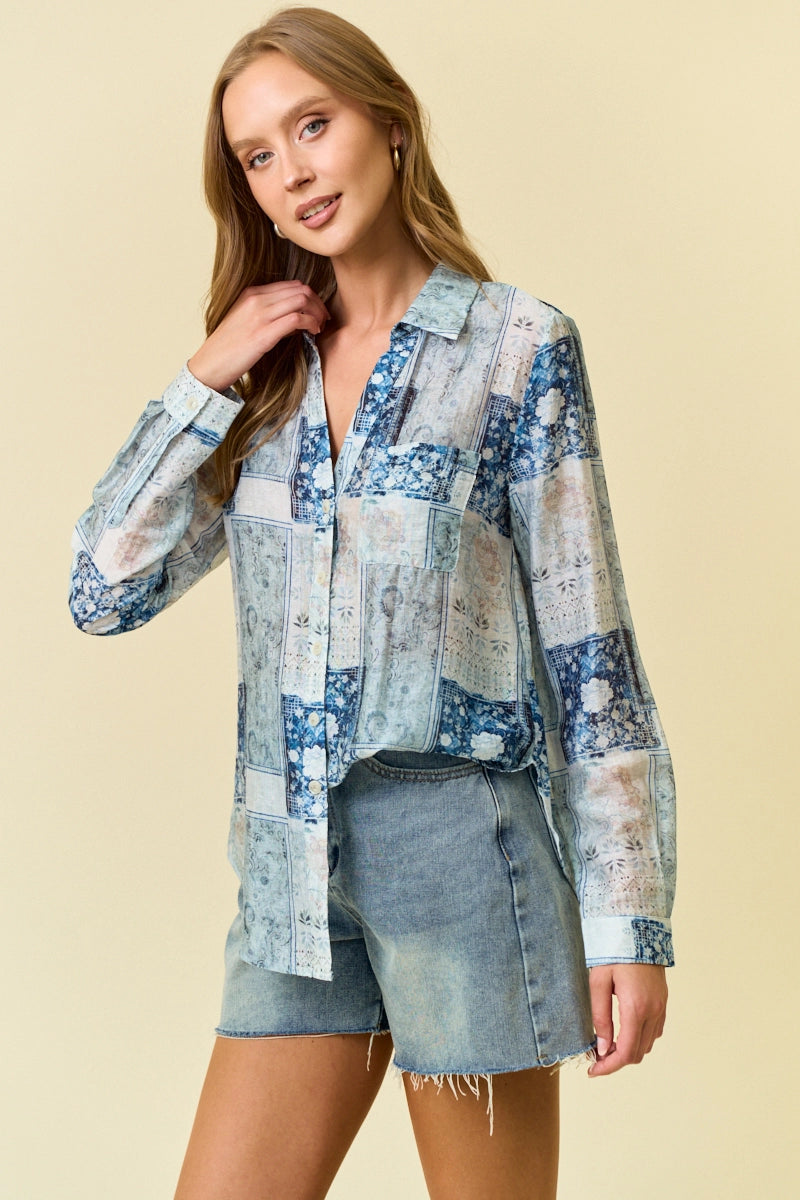 Blue Floral Button Down Shirt