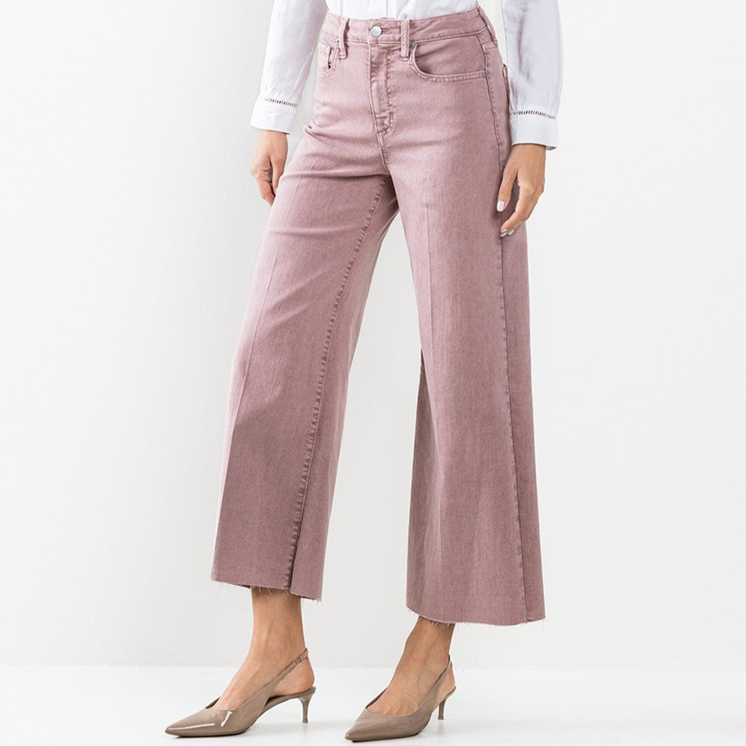 Burlwood Pink Raw Hem Wide Leg Crop Jeans