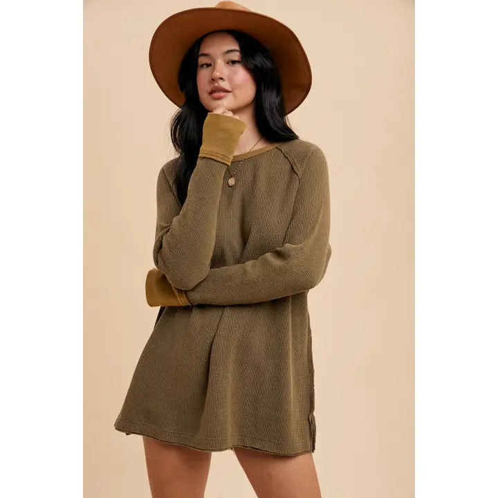 Garment Washed Thermal Tunic - Dark Olive